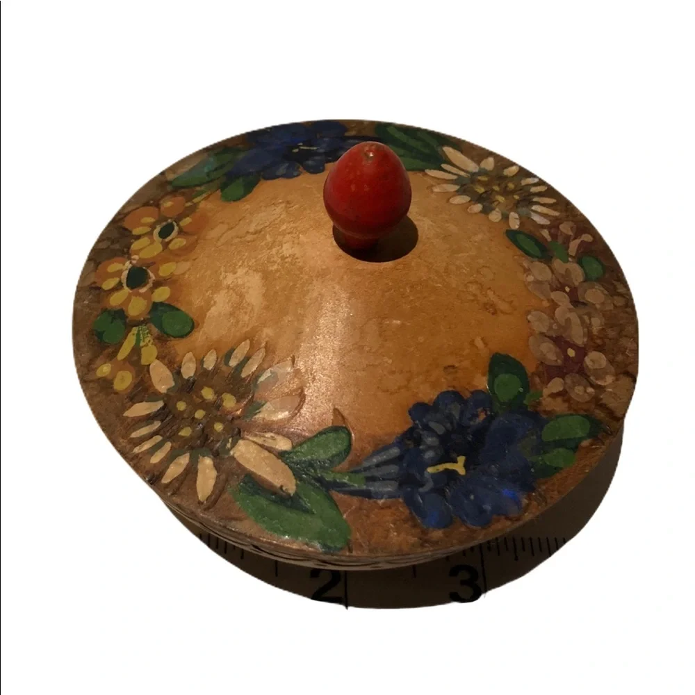 Vtg Russian Handmade Wooden Turned Painted Jewelry Trinket Ring Box Unique Art